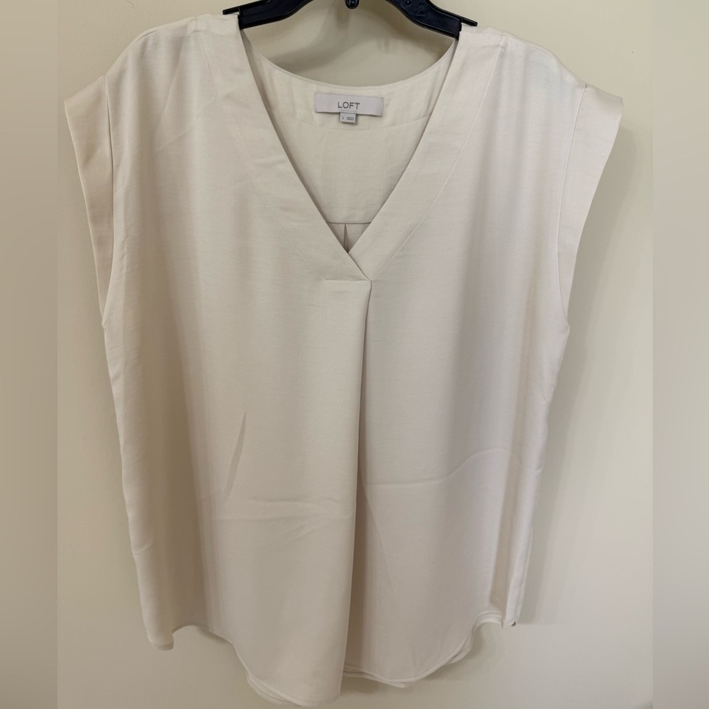 LOFT Women's Elegant Cream V-Neck Blouse
